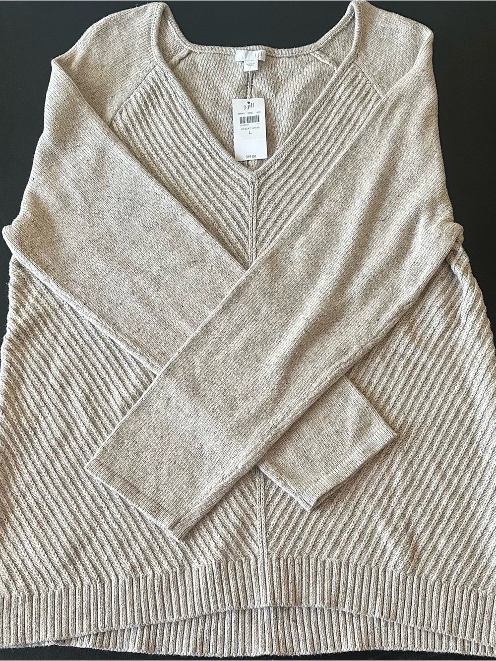J. Jill Cream Ribbed V-Neck Sweater